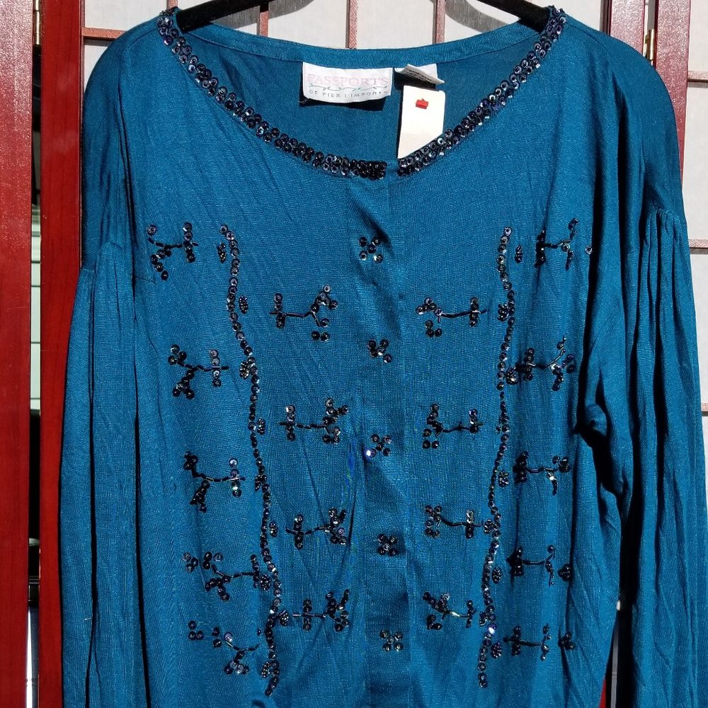 Passports of Pier One Imports Vintage Long Sleeve Top Sequins Size L NWT